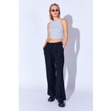 EDITION WOMAN Siyah poly Viskon Sof Dokulu Likralı Palozzo Kesim Pileli Kadın Pantolon EK100669396