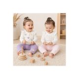 EDM Kidss %100 Pamuklu 2 Takım 4 Parça Kız Bebek Kuş Desenli Alt Üst Set – 2 Üst + 2 Pantolon Pembe Lila 3-12 Ay