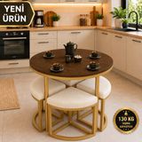 Edmonda Ev Aksesuar Alara 90 cm Çap Siyah Metal Yuvarlak Yemek Masası Takımı 4 Kişilik Balkon Masası Takımı Mutfak Masası - Koyu Ceviz