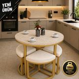 Edmonda Ev Aksesuar Alara 90 cm Çap Siyah Metal Yuvarlak Yemek Masası Takımı 4 Kişilik Balkon Masası Takımı Mutfak Masası - Traverten