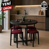 Edmonda Ev Aksesuar Atlas Yuvarlak 90 Çap Puflu 4 Kişilik Masa Takımı Balkon Masası Kahve Masası Bordo Kumaş - Siyah