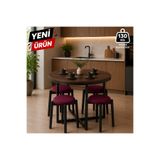 EDMONDA EV AKSESUAR ATLAS YUVARLAK 90 ÇAP PUFLU 4 KİŞİLİK MASA TAKIMI BALKON MASASI KAHVE MASASI BORDO KUMAŞ