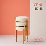 Edmonda Ev Aksesuar Cemre 3lü Puf Tabure Bench Makyaj Sandalyesi Gold Ayak - Krem