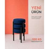 Edmonda Ev Aksesuar Cemre 3lü Puf Tabure Bench Makyaj Sandalyesi Siyah Ayak - Mavi