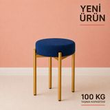 Edmonda Ev Aksesuar Cemre Tekli Puf Tabure Bench Makyaj Sandalyesi Gold Ayak - Mavi
