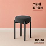 Edmonda Ev Aksesuar Cemre Tekli Puf Tabure Bench Makyaj Sandalyesi Siyah Ayak - Gri