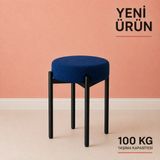Edmonda Ev Aksesuar Cemre Tekli Puf Tabure Bench Makyaj Sandalyesi Siyah Ayak - Mavi
