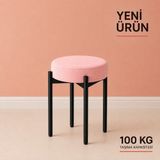 Edmonda Ev Aksesuar Cemre Tekli Puf Tabure Bench Makyaj Sandalyesi Siyah Ayak - Pembe