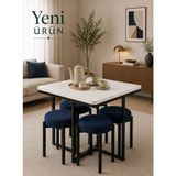 Edmonda Ev Aksesuar Eylül Puflu 4 Kişilik Masa Takımı Mutfak Masası Takımı Balkon Masası Takımı Kahve Masası Takımı Mavi Kumaş - Beyaz