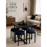 Edmonda Ev Aksesuar Eylül Puflu 4 Kişilik Masa Takımı Mutfak Masası Takımı Balkon Masası Takımı Kahve Masası Takımı Mavi Kumaş - Siyah