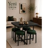 Edmonda Ev Aksesuar Eylül Puflu 4 Kişilik Masa Takımı Mutfak Masası Takımı Balkon Masası Takımı Kahve Masası Takımı Yeşil Kumaş - Siyah Mermer
