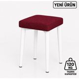 Edmonda Ev Aksesuar Kare Tekli Puf Takımı Tabure Bench Makyaj Sandalyesi Beyaz Ayak - Bordo