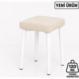 Edmonda Ev Aksesuar Kare Tekli Puf Takımı Tabure Bench Makyaj Sandalyesi Beyaz Ayak - Krem