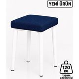Edmonda Ev Aksesuar Kare Tekli Puf Takımı Tabure Bench Makyaj Sandalyesi Beyaz Ayak - Mavi