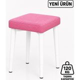 Edmonda Ev Aksesuar Kare Tekli Puf Takımı Tabure Bench Makyaj Sandalyesi Beyaz Ayak - Pembe