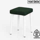 Edmonda Ev Aksesuar Kare Tekli Puf Takımı Tabure Bench Makyaj Sandalyesi Beyaz Ayak - Yeşil