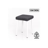 EDMONDA EV AKSESUAR KARE TEKLİ PUF TAKIMI TABURE BENCH MAKYAJ SANDALYESİ BEYAZ AYAK