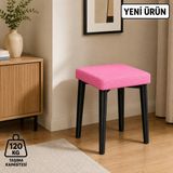 Edmonda Ev Aksesuar Kare Tekli Puf Takımı Tabure Bench Makyaj Sandalyesi Siyah Ayak - Pembe