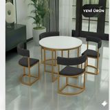 Edmonda Ev Aksesuar Melis Gold Metal Antrasit 90 cm Çap Yuvarlak Yemek Masası Takımı 4 Kişilik Balkon Masası Takımı Mutfak Masası - Beyaz