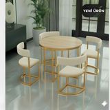 Edmonda Ev Aksesuar Melis Gold Metal Krem 90 cm Çap Yuvarlak Yemek Masası Takımı 4 Kişilik Balkon Masası Takımı Mutfak Masası - Açık Ceviz