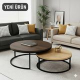 Edmonda Ev Aksesuar Ultra Lüx Orta Sehpa Ikili Orta Sehpa Metal Sehpa - KOYU CEVİZ SEPET