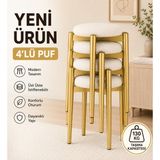 Edmonda Ev Aksesuar Zümra 4lü Puf Tabure Bench Makyaj Sandalyesi Gold Ayak - Krem