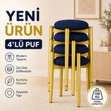 Edmonda Ev Aksesuar Zümra 4lü Puf Tabure Bench Makyaj Sandalyesi Gold Ayak - Mavi