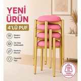 Edmonda Ev Aksesuar Zümra 4lü Puf Tabure Bench Makyaj Sandalyesi Gold Ayak - Pembe