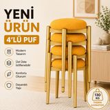 Edmonda Ev Aksesuar Zümra 4lü Puf Tabure Bench Makyaj Sandalyesi Gold Ayak - Sarı