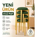 Edmonda Ev Aksesuar Zümra 4lü Puf Tabure Bench Makyaj Sandalyesi Gold Ayak - Yeşil