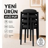 Edmonda Ev Aksesuar Zümra 4lü Puf Tabure Bench Makyaj Sandalyesi Siyah Ayak - Antrasit