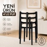 Edmonda Ev Aksesuar Zümra 4lü Puf Tabure Bench Makyaj Sandalyesi Siyah Ayak - Krem