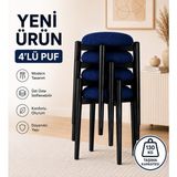 Edmonda Ev Aksesuar Zümra 4lü Puf Tabure Bench Makyaj Sandalyesi Siyah Ayak - Mavi