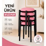 Edmonda Ev Aksesuar Zümra 4lü Puf Tabure Bench Makyaj Sandalyesi Siyah Ayak - Pembe