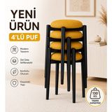 Edmonda Ev Aksesuar Zümra 4lü Puf Tabure Bench Makyaj Sandalyesi Siyah Ayak - Sarı
