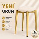 Edmonda Ev Aksesuar Zümra Tekli Puf Tabure Bench Makyaj Sandalyesi Gold Ayak - Krem