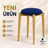 Edmonda Ev Aksesuar Zümra Tekli Puf Tabure Bench Makyaj Sandalyesi Gold Ayak - Mavi