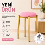 Edmonda Ev Aksesuar Zümra Tekli Puf Tabure Bench Makyaj Sandalyesi Gold Ayak - Pembe