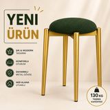 Edmonda Ev Aksesuar Zümra Tekli Puf Tabure Bench Makyaj Sandalyesi Gold Ayak - Yeşil