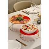 Edora Home 2'li Parlak Altın Büyük Boy Metal Sunumluk İkramlık Servis Tabağı Kırmızı Pleksi