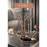 Edora Home 2'li Rose Masaüstü Kozmetik Takı,parfüm,havlu Düzenleyici + 6 Kancalı Takı Standı,kolye Bileklik,tesbihlik Düzenleyici - Rose Gold