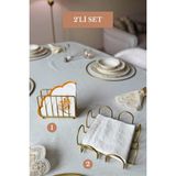 Edora Home 2’li Set Mat Gold Kare Peçetelik Kafes Peçetelik Mutfak Seti