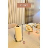 Edora Home 2’li Set Mat Gümüş Kafes Peçetelik Dik Kağıt Havluluk Ayraçlı Mutfak Seti
