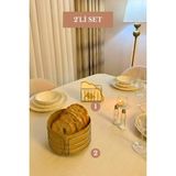 Edora Home 2’li Set Mat Gümüş Kafes Peçetelik Yuvarlak Ekmek Sepeti Mutfak Seti