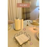 Edora Home 2’li Set Mat Gümüş Kare Peçetelik Dik Kağıt Havluluk Ayraçlı Mutfak Seti