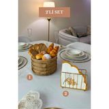 Edora Home 2’li Set Parlak Altın Kafes Peçetelik Yuvarlak Ekmek Sepeti Mutfak Seti