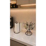 Edora Home 2’li Set Siyah 6 Kancalı Yuvarlak Bardak Askılık Dik Kağıt Havluluk Ayraçlı Mutfak Seti