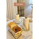 Edora Home 3’lü Set Mat Gold Dikdörtgen Ekmek Sepeti Dik Kağıt Havluluk Kuğu Peçetelik Mutfak Seti