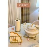 Edora Home 3’lü Set Mat Gold Kafes Peçetelik Dik Kağıt Havluluk Ayraçlı Nihale Mutfak Seti
