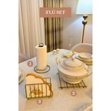 Edora Home 3’lü Set Mat Gold Kafes Peçetelik Dik Kağıt Havluluk Nihale Mutfak Seti